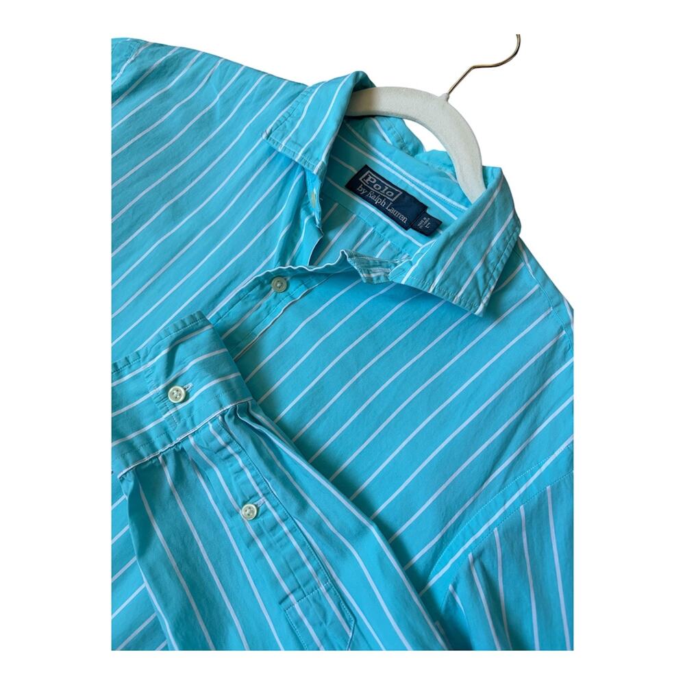 Polo Ralph Lauren Cotton Blue White Striped Long sleeved Button Down Shirt Sz L